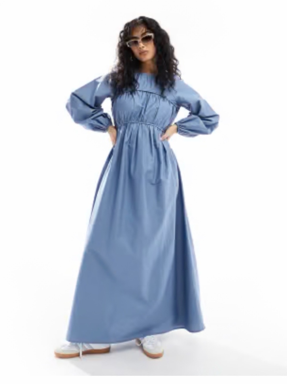 ASOS Light Blue Long Sleeve Maxi Dress with Puff Sleeves
